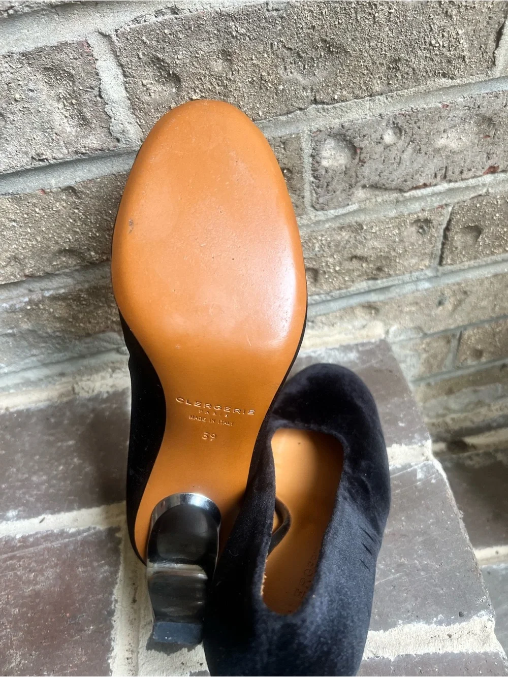 Robert Clergerie Black Velvet Pumps with Sculptural Metallic Heels